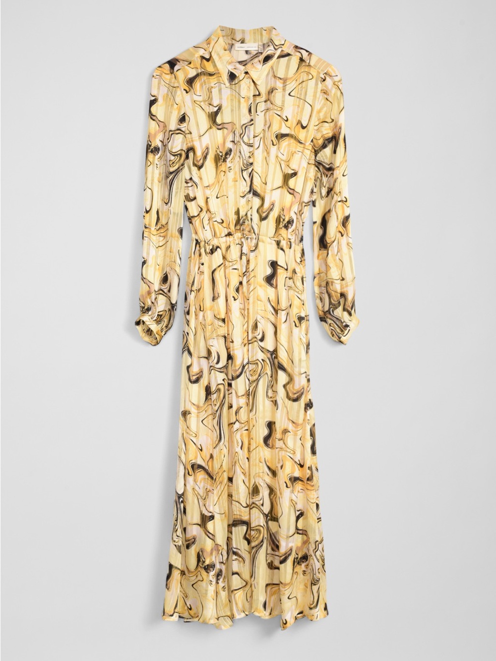 InWear Marble-Print Yellow Long Sleeve Maxi Dress
